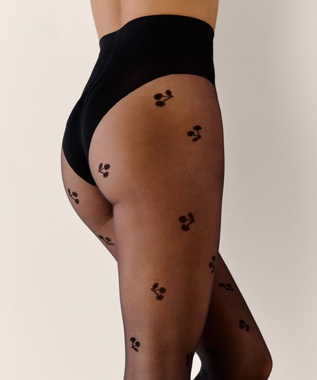 Rajstopy 15 Den z nadrukiem, Czarny