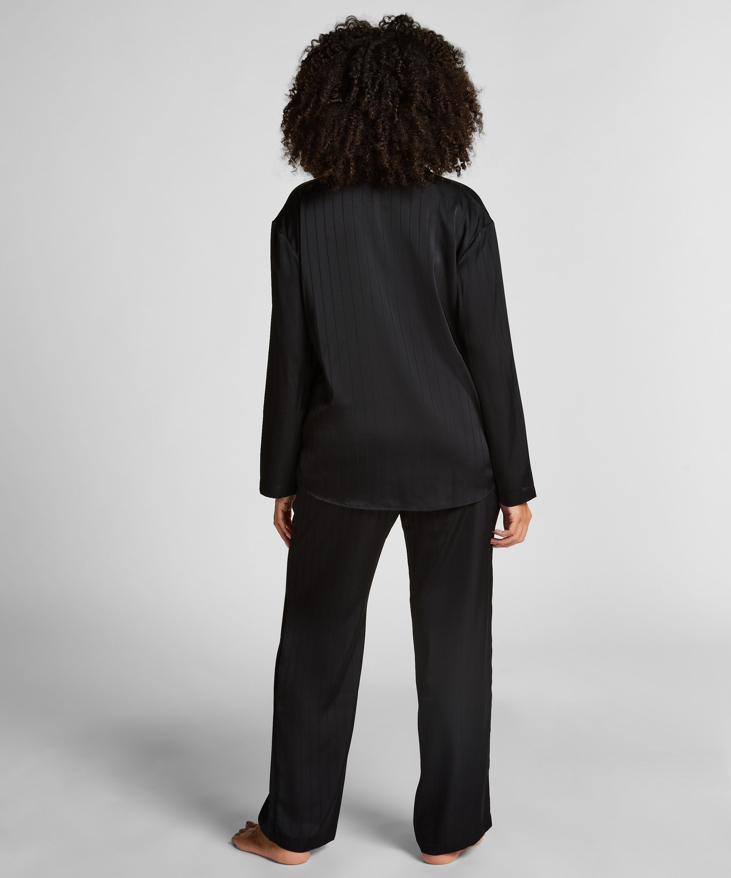 Spodnie satynowe w prążki, Czarny, main