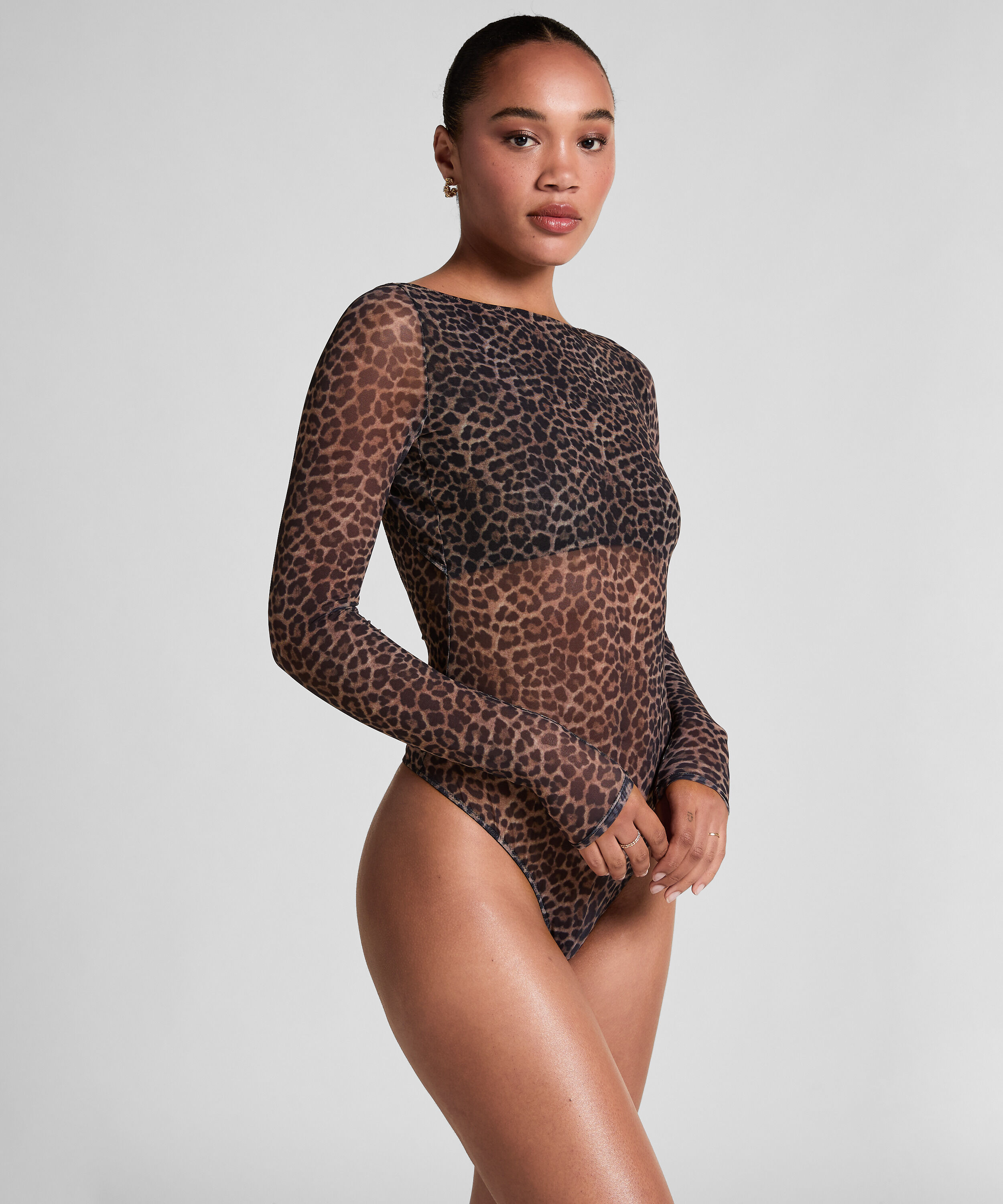 Body Tara Leopard z długim rękawem, Czarny