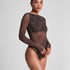 Body Tara Leopard z długim rękawem, Czarny