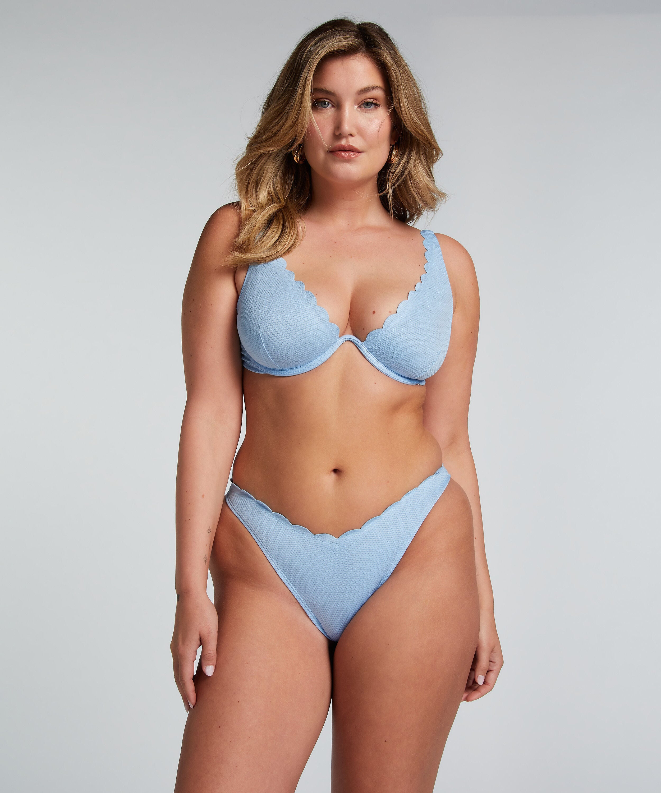 Majtki Bikini Wysoko Krojona Scallop, Niebieski
