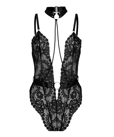 Body z otwartym krokiem Brandy Private, Czarny