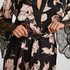 Satynowe długie kimono z koronką, Czarny