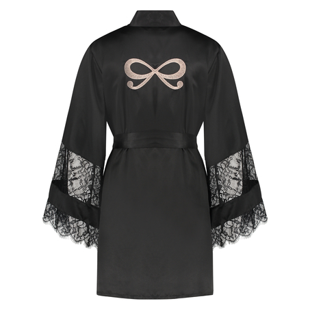 Satynowe kimono z koronką, Czarny