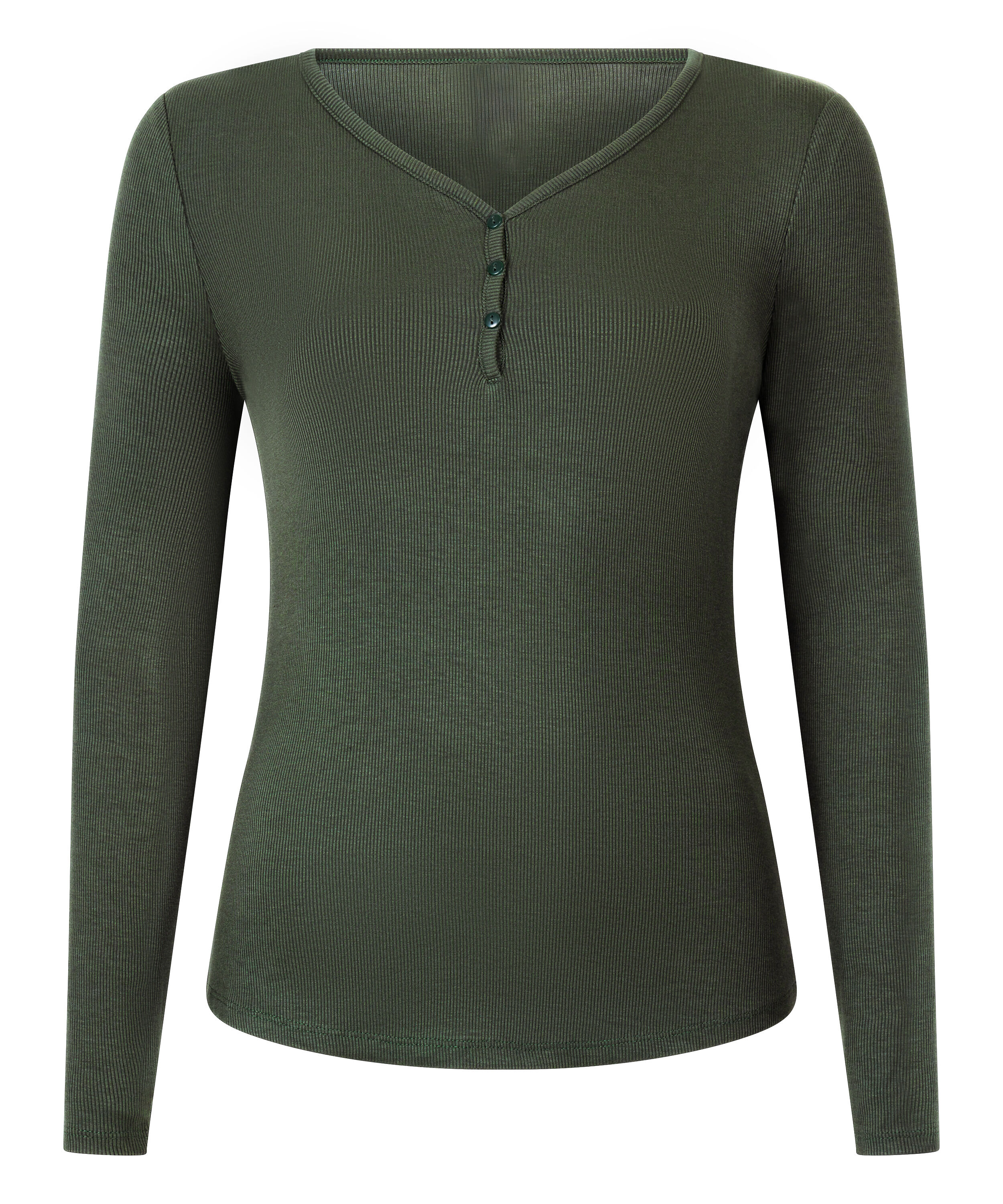 Bluza piżamowa Henley z długim rękawem, Zielony