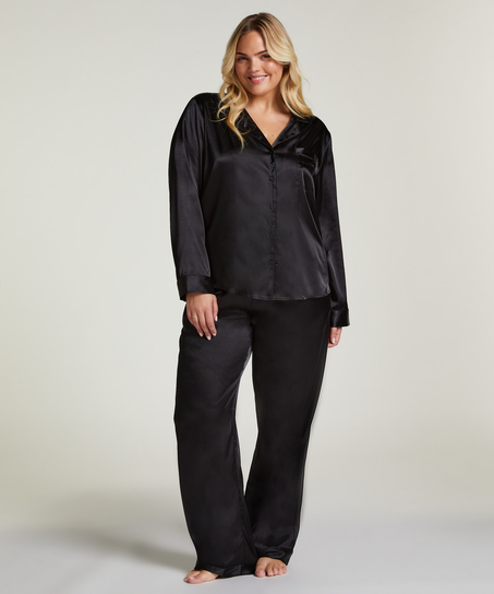 Kurtka z satyny z długimi rękawami, Czarny