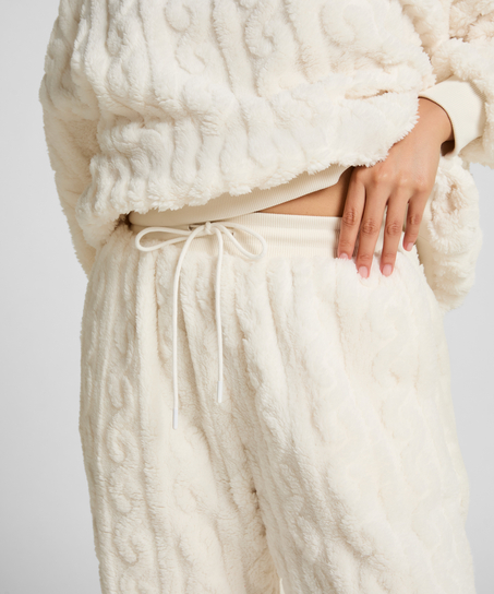 Joggery z polaru ze wzorem warkoczy, Biały