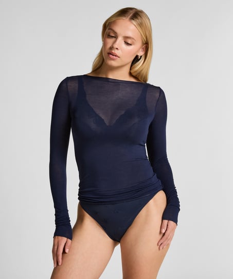 super miękka top z kaszmirem z dekoltem w ł&oacute;dkę, Niebieski