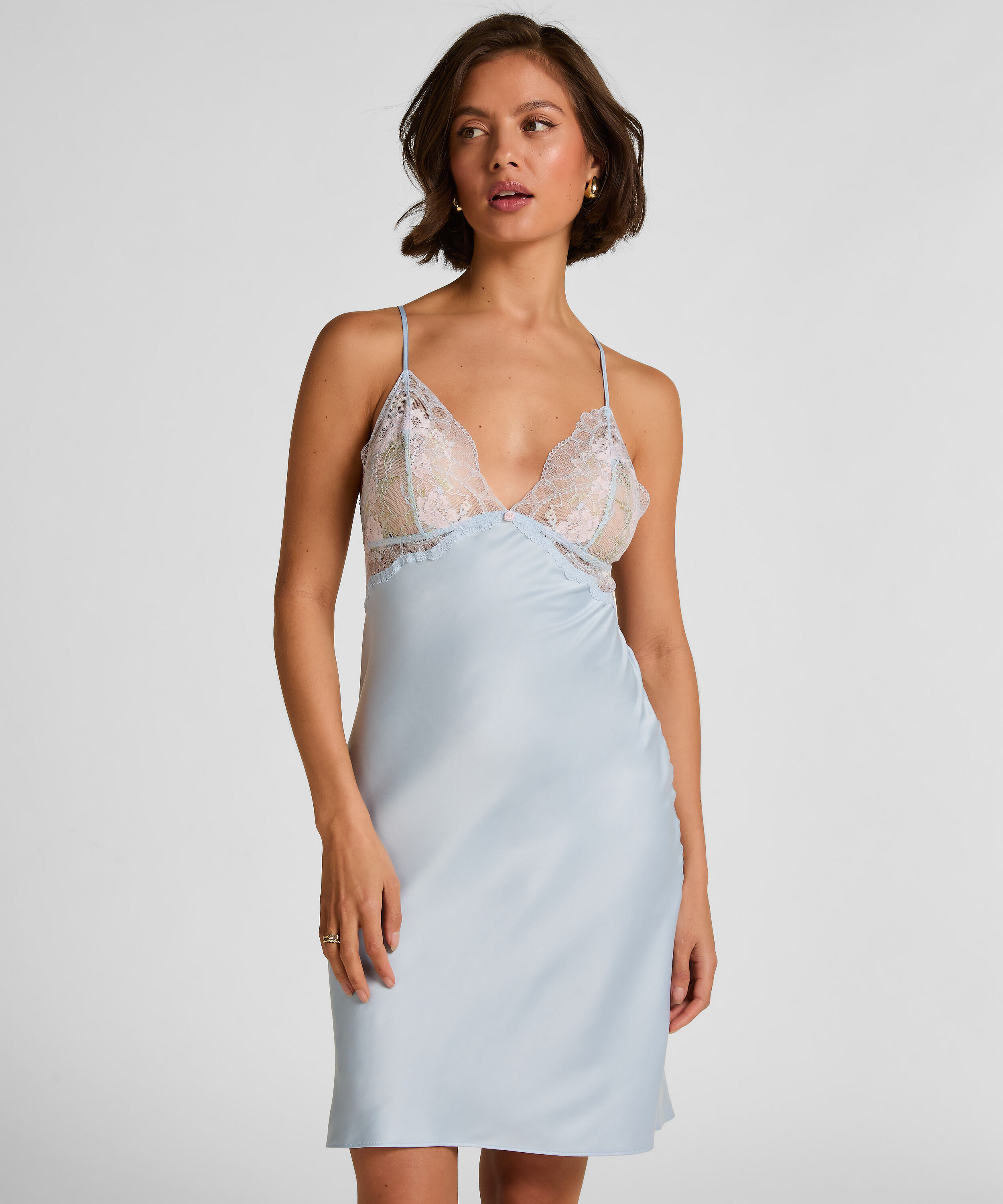 Satynowa Koszulka Nocna Miri, Niebieski