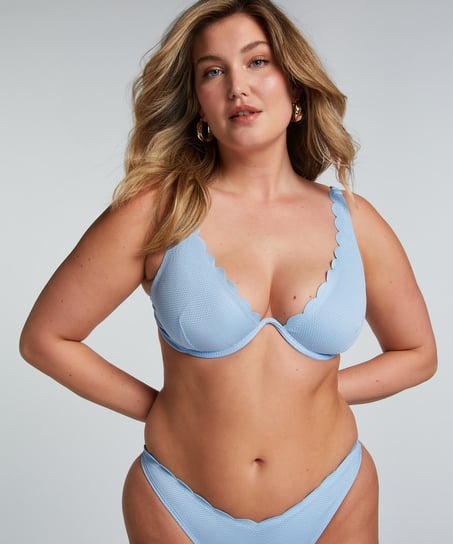 Nieusztywniona p&oacute;łokrągła g&oacute;ra od bikini z fiszbinami, Niebieski