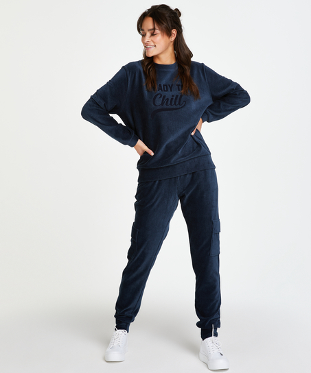 Long-sleeved velvet top, Niebieski