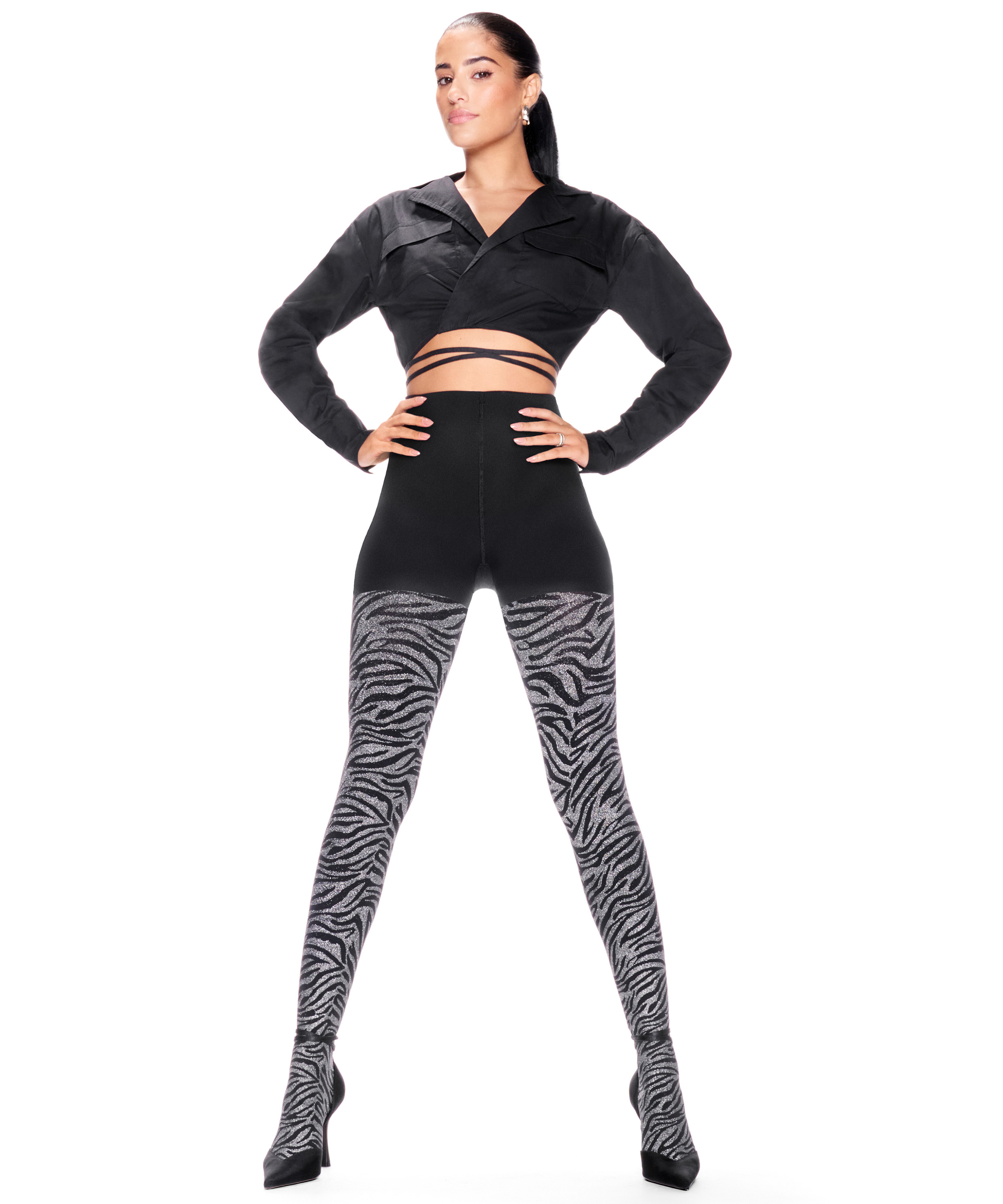 Rajstopy lureksowe 50 DEN Zebra, Czarny, main