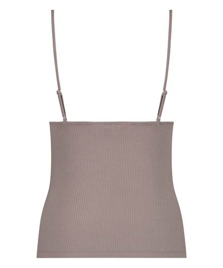 Top bez rękawów z tkaniny w prążki, Brązowy