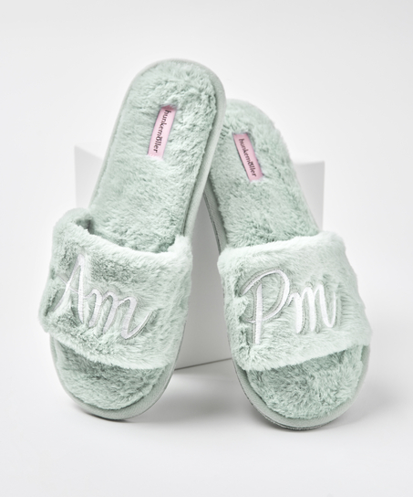 Fake Fur Home Slippers, Zielony