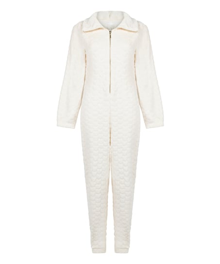 Onesie ze wzorem warkoczy z zamkiem błyskawicznym, Biały