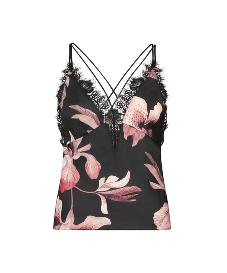 Top na ramiączkach z koronką, Czarny