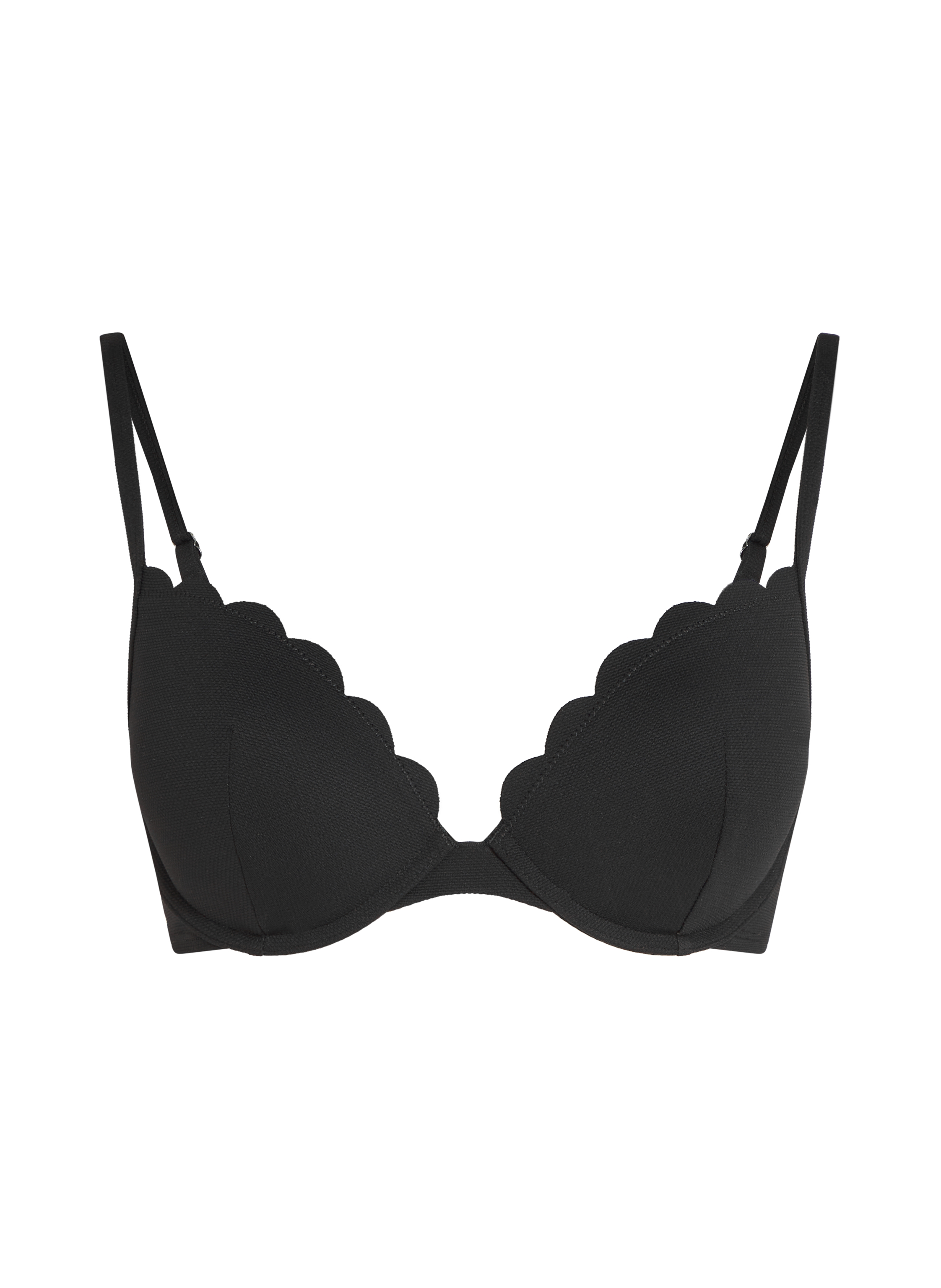 G&oacute;ra od bikini push-up z fiszbinami, z falowanym brzegiem, miseczki A &ndash; E, Czarny, main