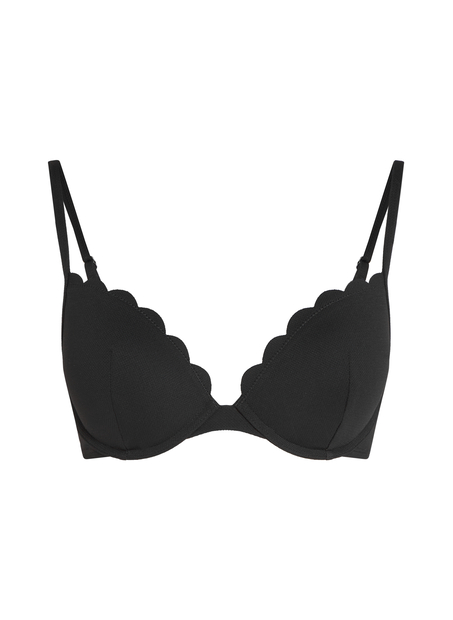 G&oacute;ra od bikini push-up z fiszbinami, z falowanym brzegiem, miseczki A &ndash; E, Czarny