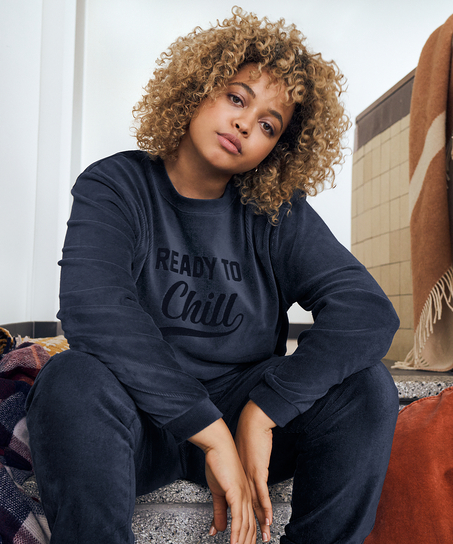 Long-sleeved velvet top, Niebieski