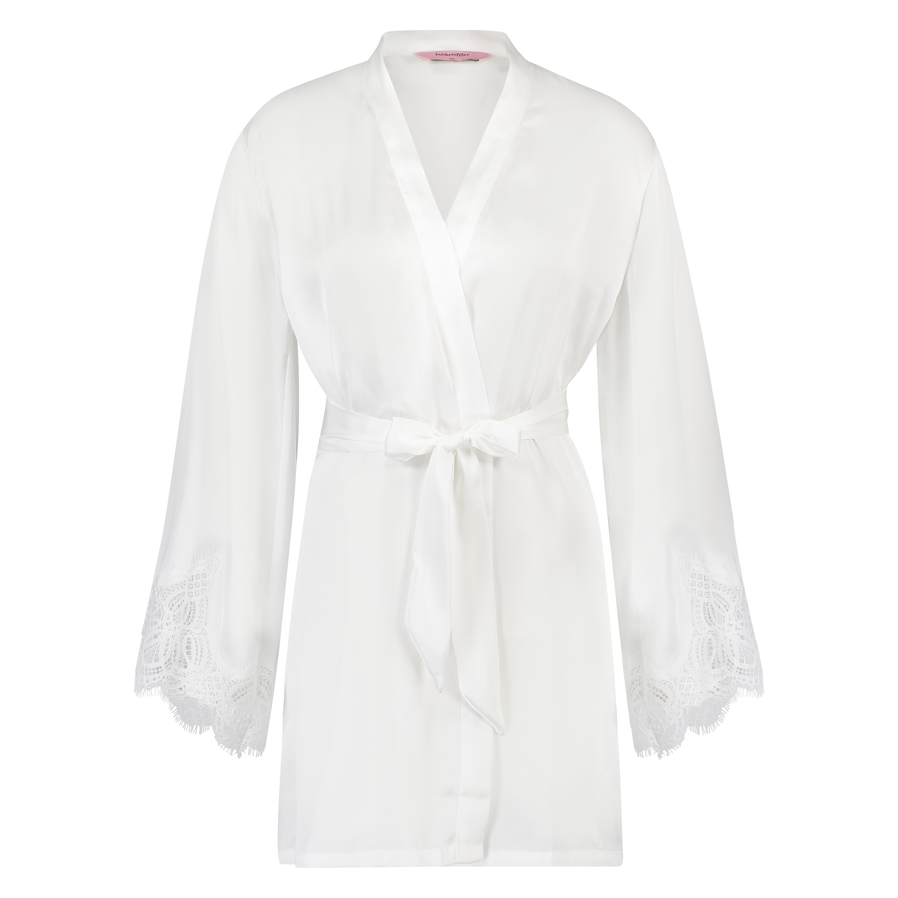 Lace Satin Kimono, Biały, main