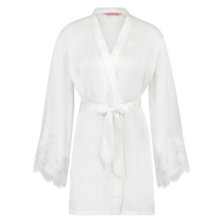 Lace Satin Kimono, Biały
