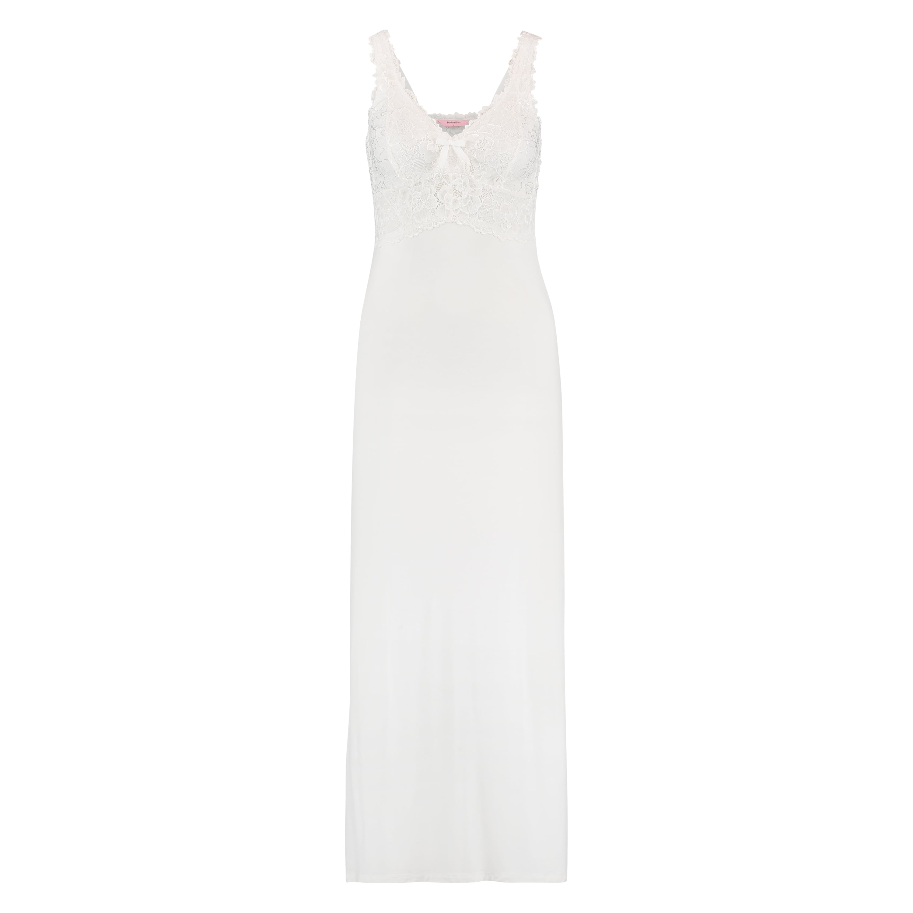 Long slip dress Modal lace, Biały, main