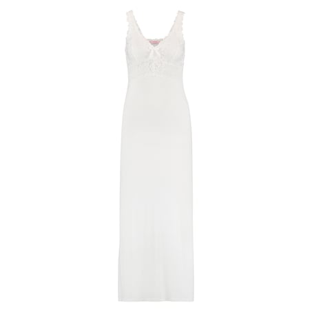 Long slip dress Modal lace, Biały
