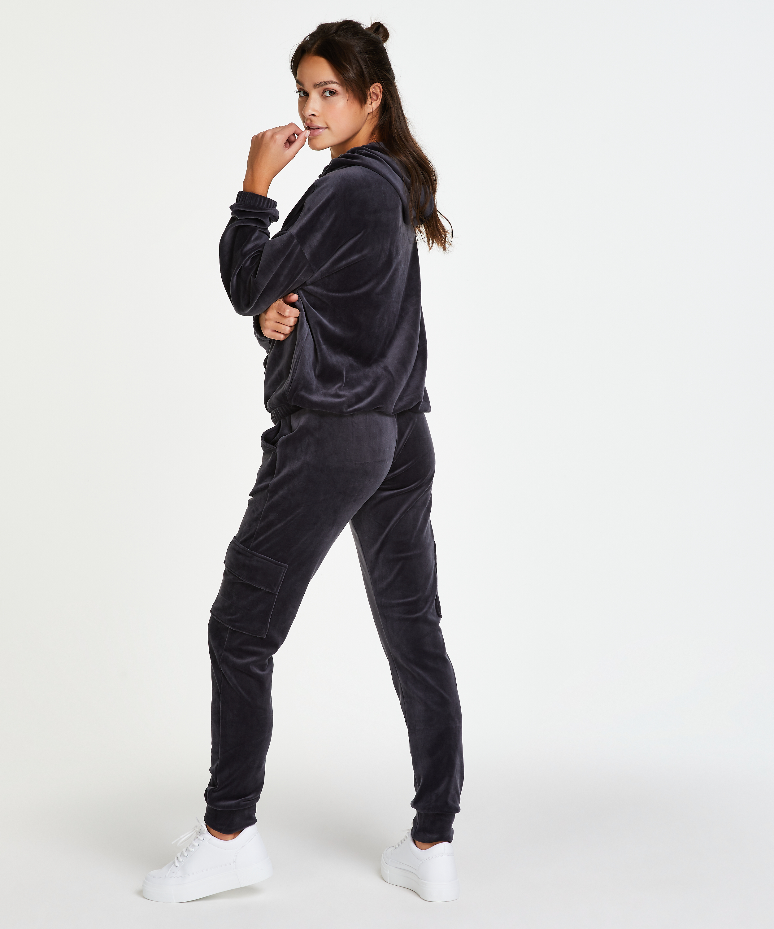 Aksamitne joggery Cargo, Szary, main