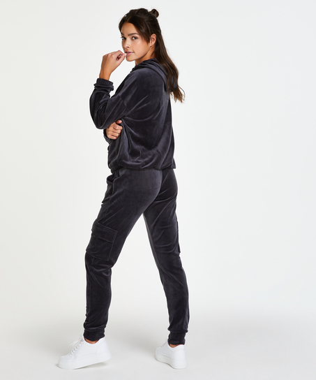 Aksamitne joggery Cargo, Szary