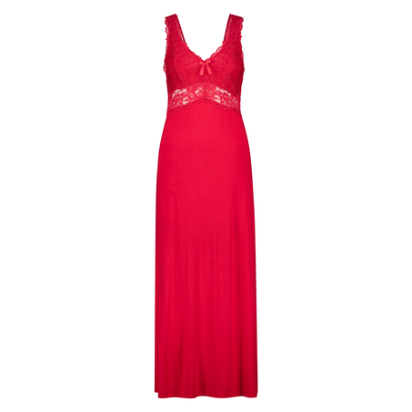 Long slip dress Modal lace, Czerwony