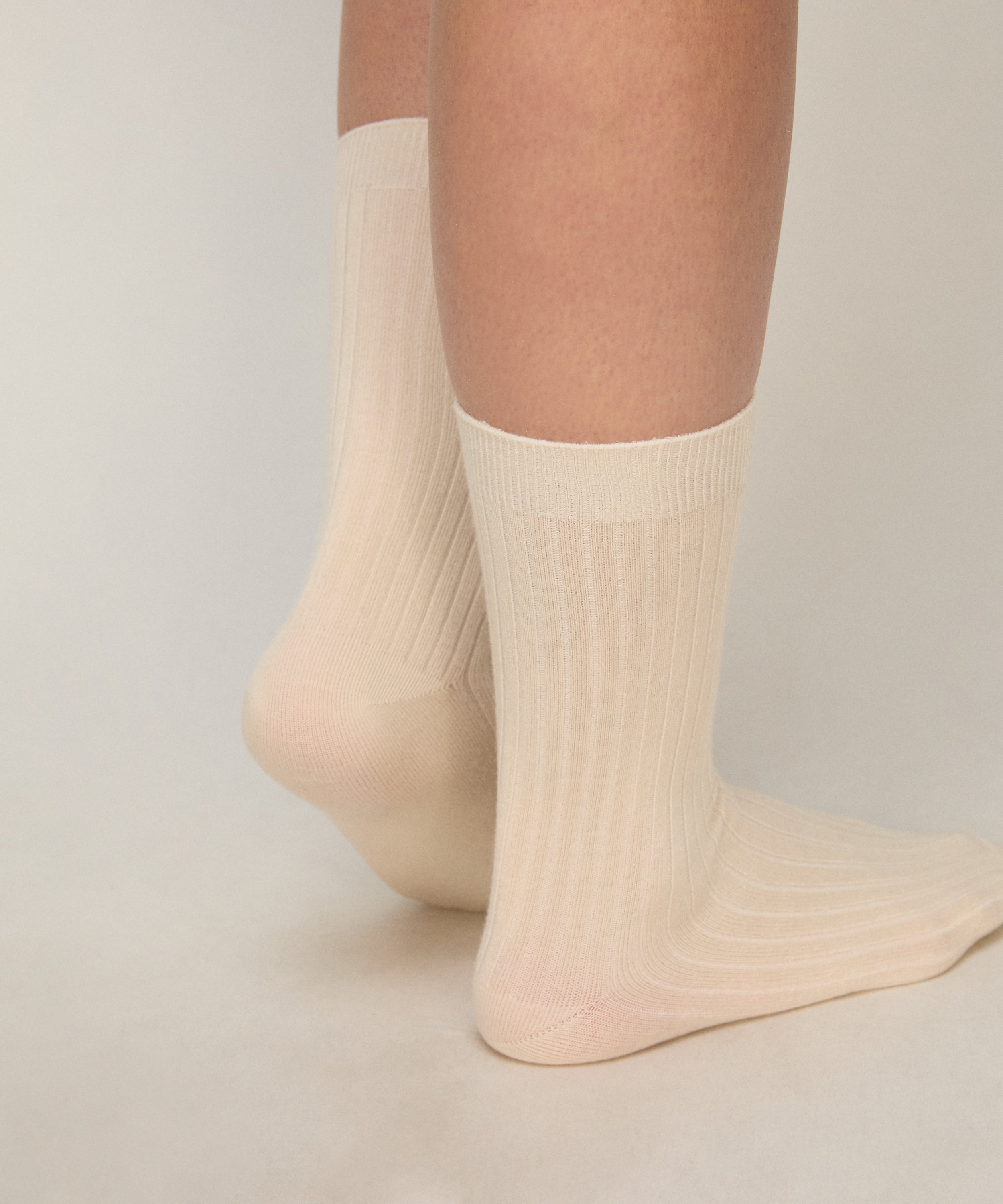 Cashmere Blend Ribbed Socks, Biały, main