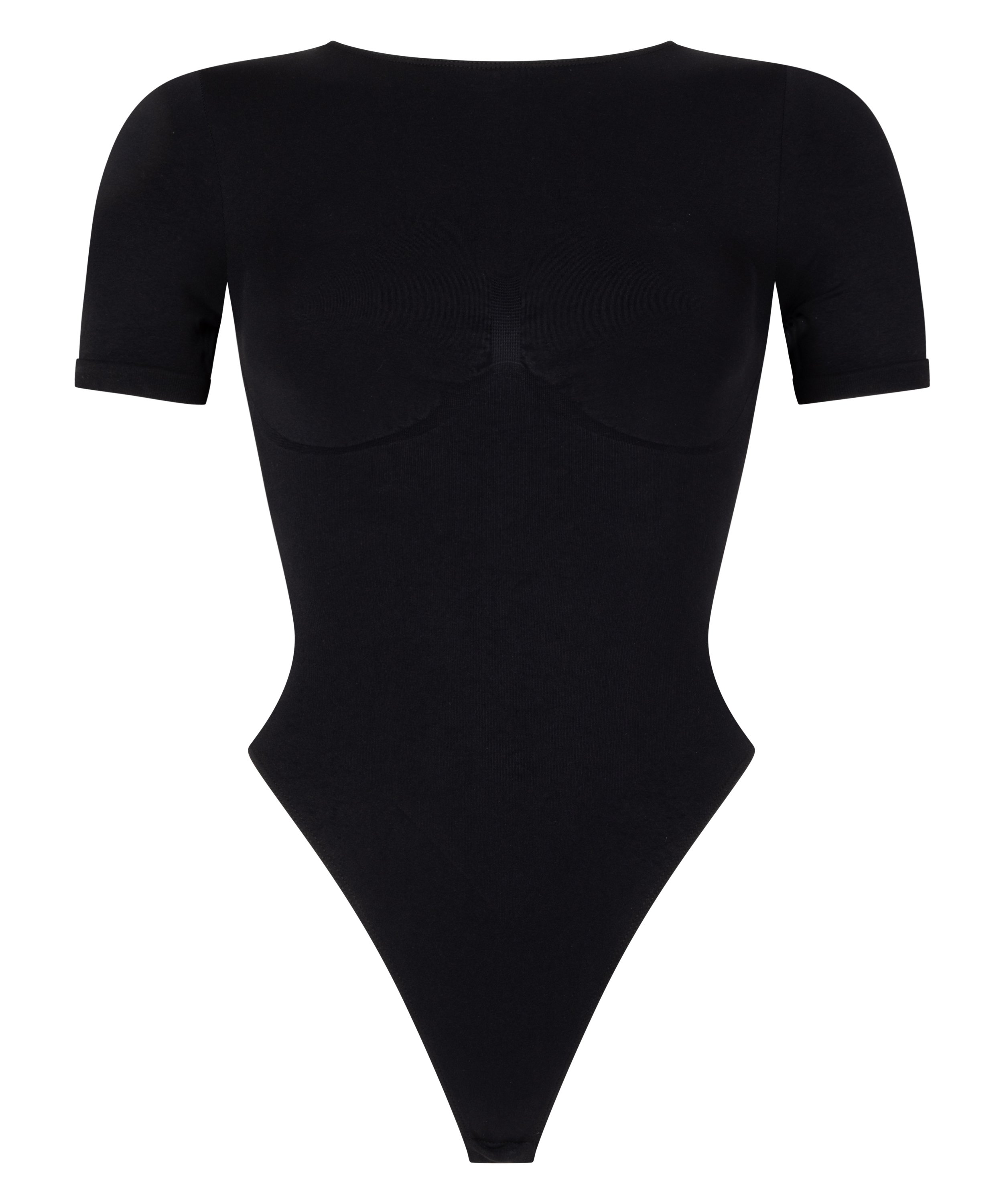 Body bezszwowe z krótkim rękawem, Czarny, main