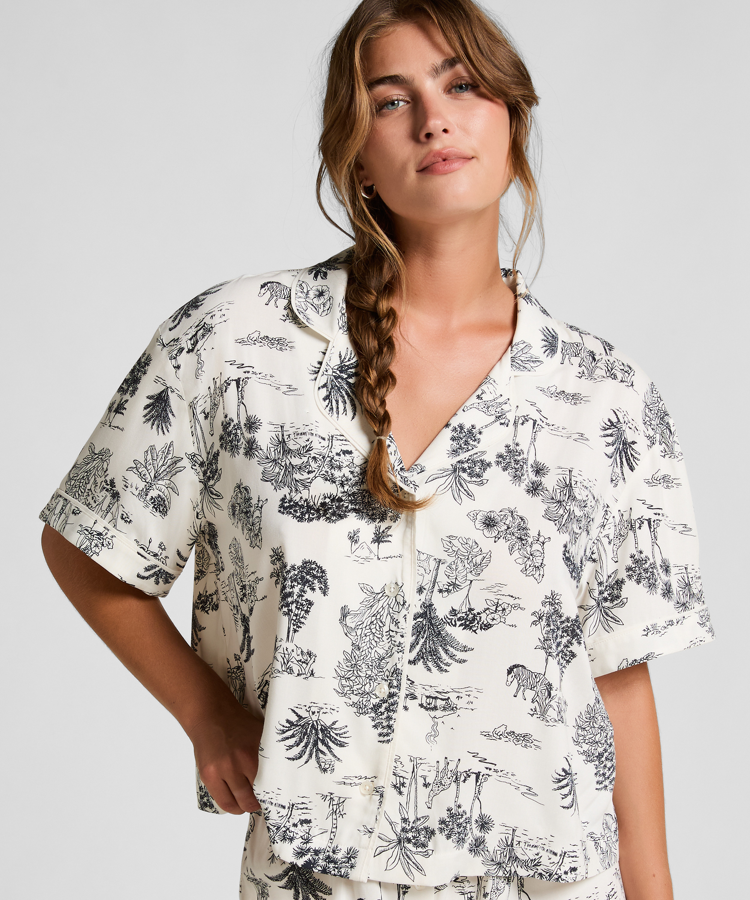 Tkana bluza z kr&oacute;tkim rękawem, Biały, main