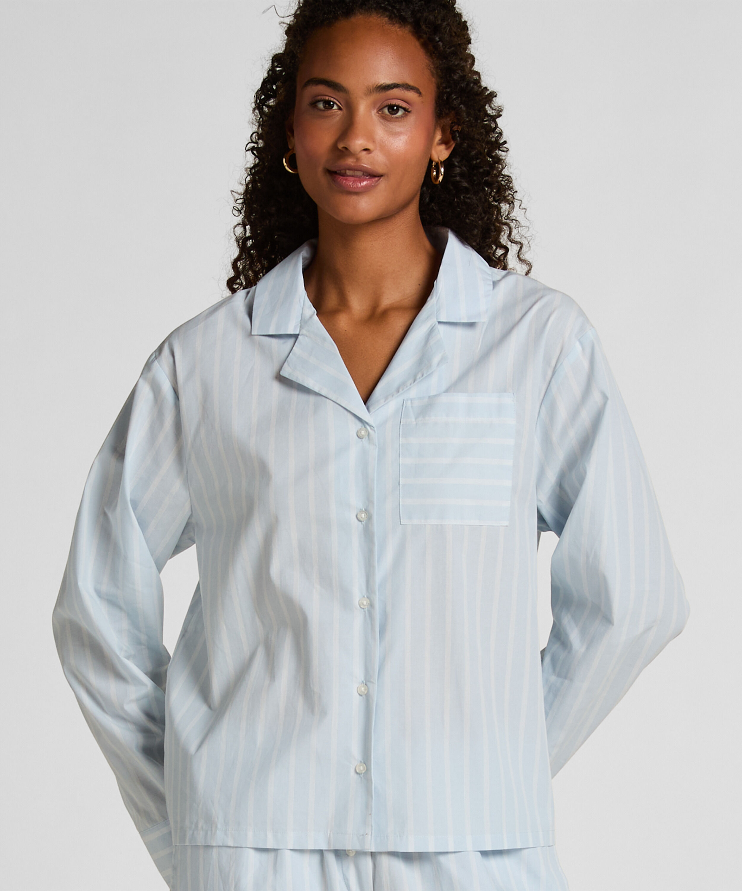 Tkana bluza bawełniana w paski, Niebieski