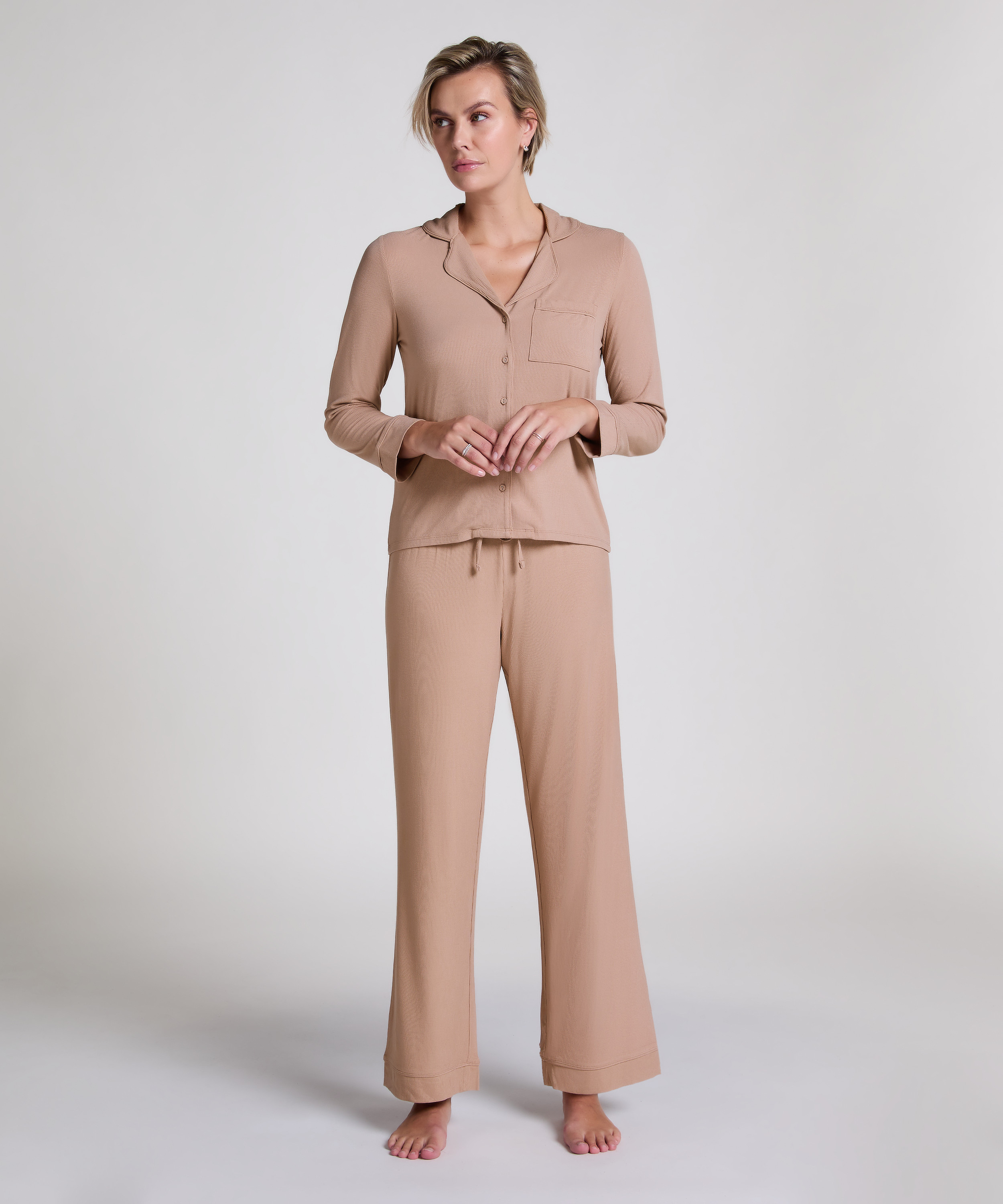 Prążkowane spodnie Petite Essential, Beżowy, main