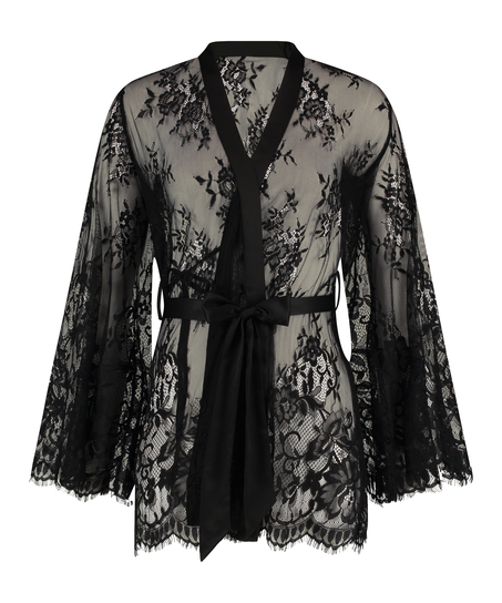 Kimono z koronką Isabelle, Czarny