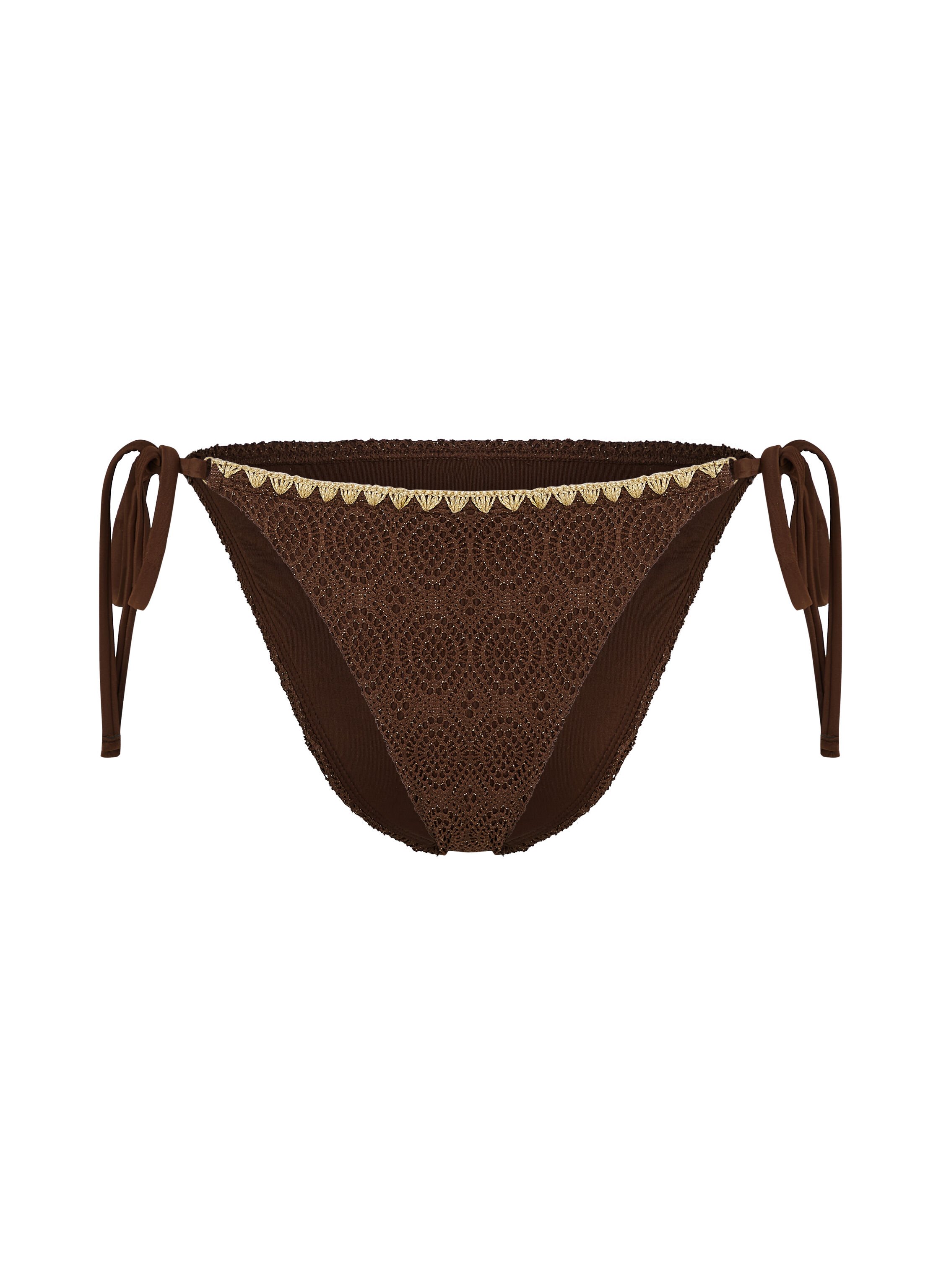 Majtki Bikini Cheeky Tanga Crochet, Brązowy