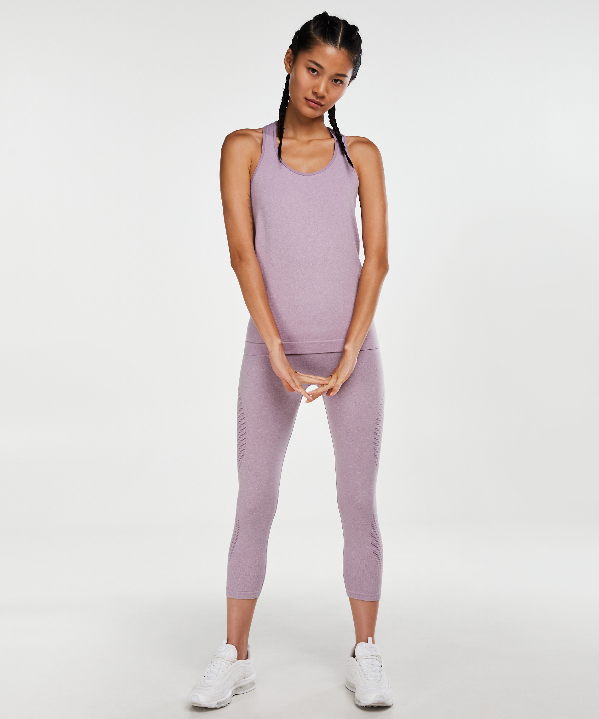 HKMX high waist capri round knit, Fioletowy, main