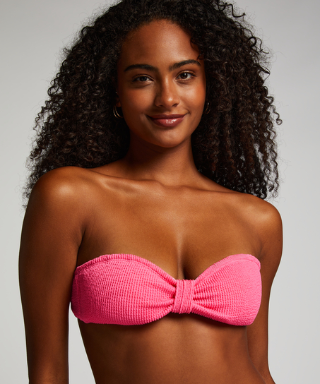 Góra od bikini typu bandeau Crinkle, Różowy