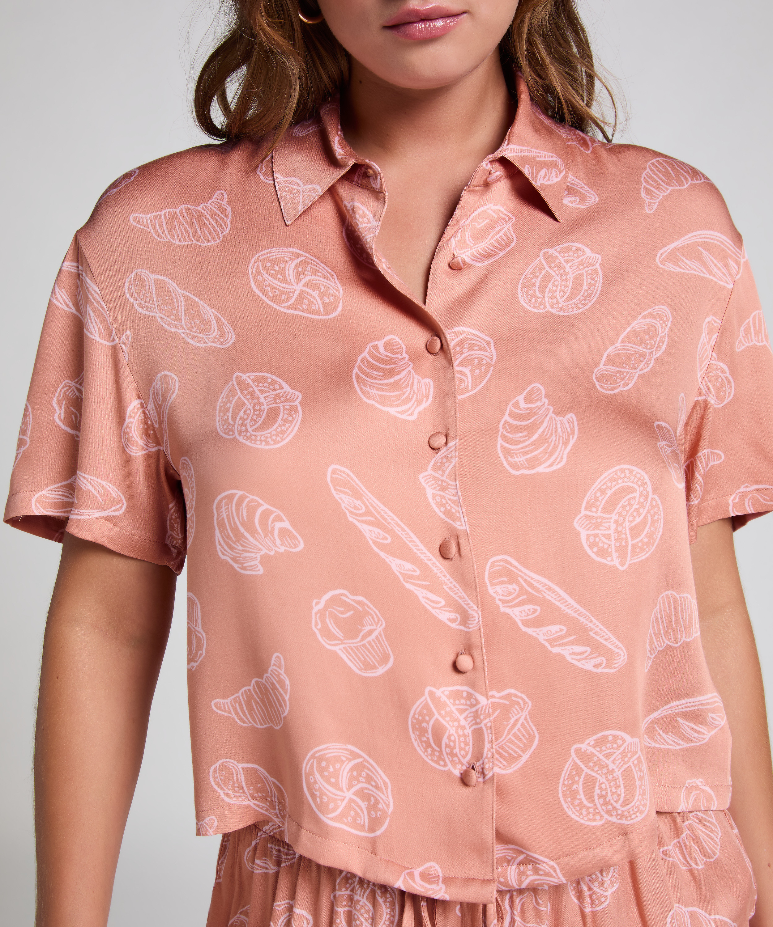 Góra od piżamy z krótkim rękawem i nadrukiem, Beżowy, main