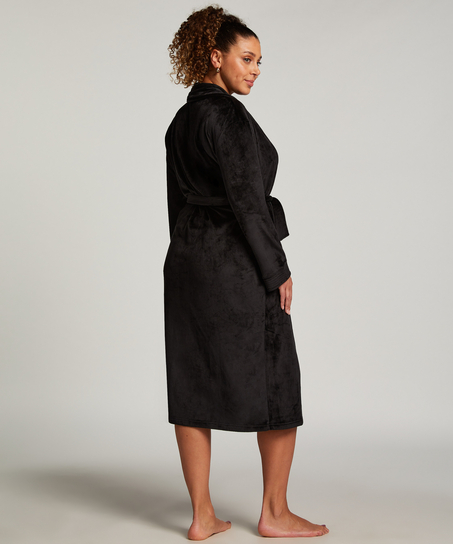 Długi szlafrok z polaru, Czarny