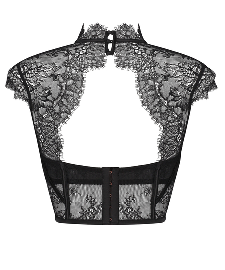 Top z fiszbinami Lace Camille, Czarny