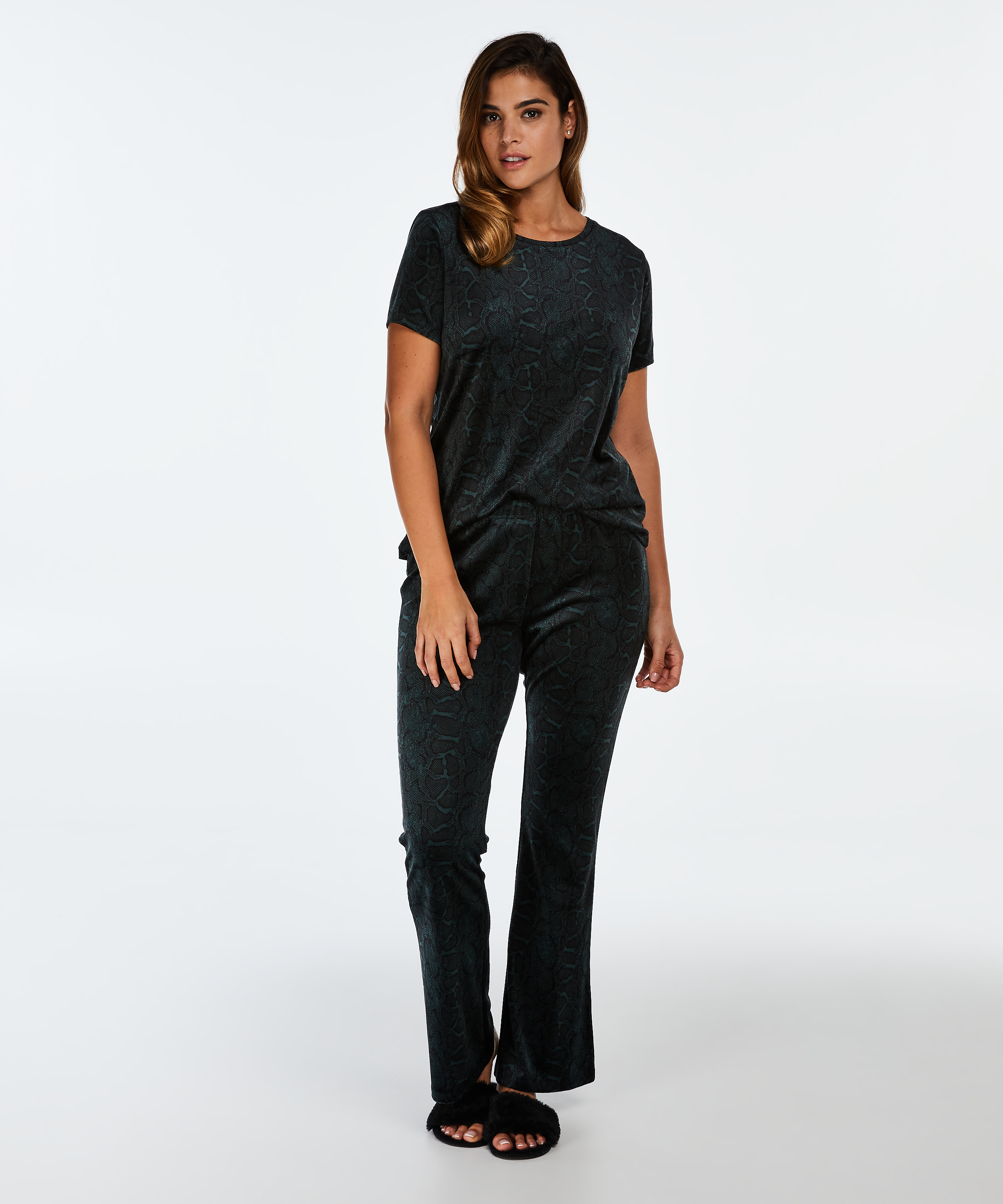 Flared Velvet Leggings, Zielony, main