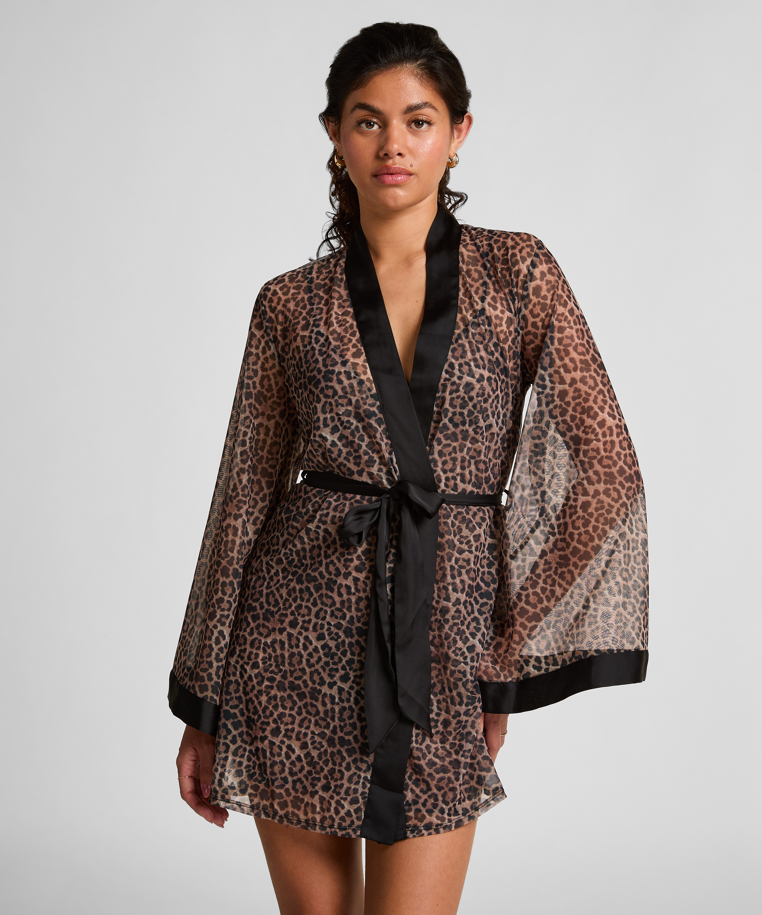 Kimono z siateczki w panterkę, Czarny, main