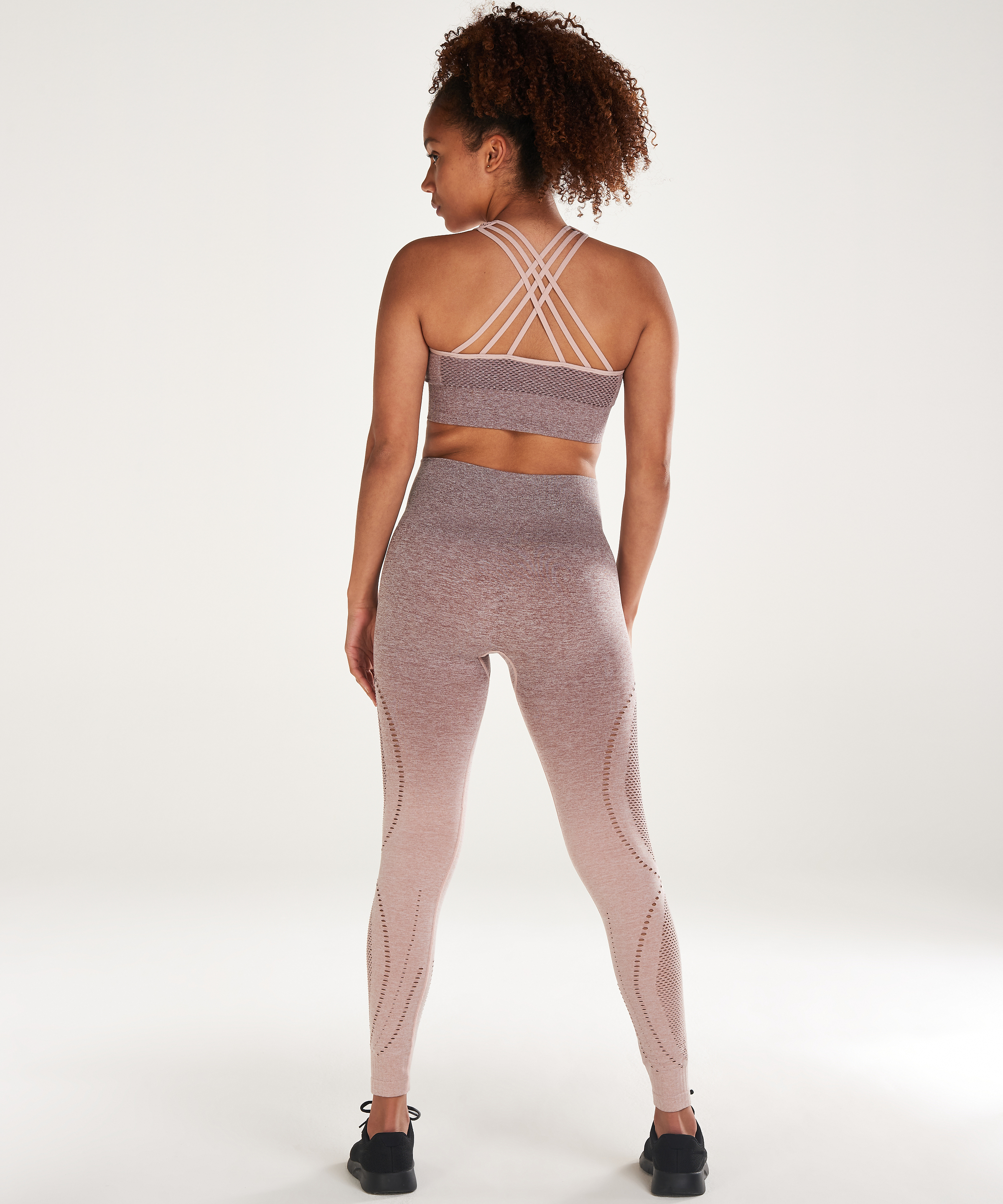 HKMX High waisted sports leggings round-knit ombre, Różowy, main