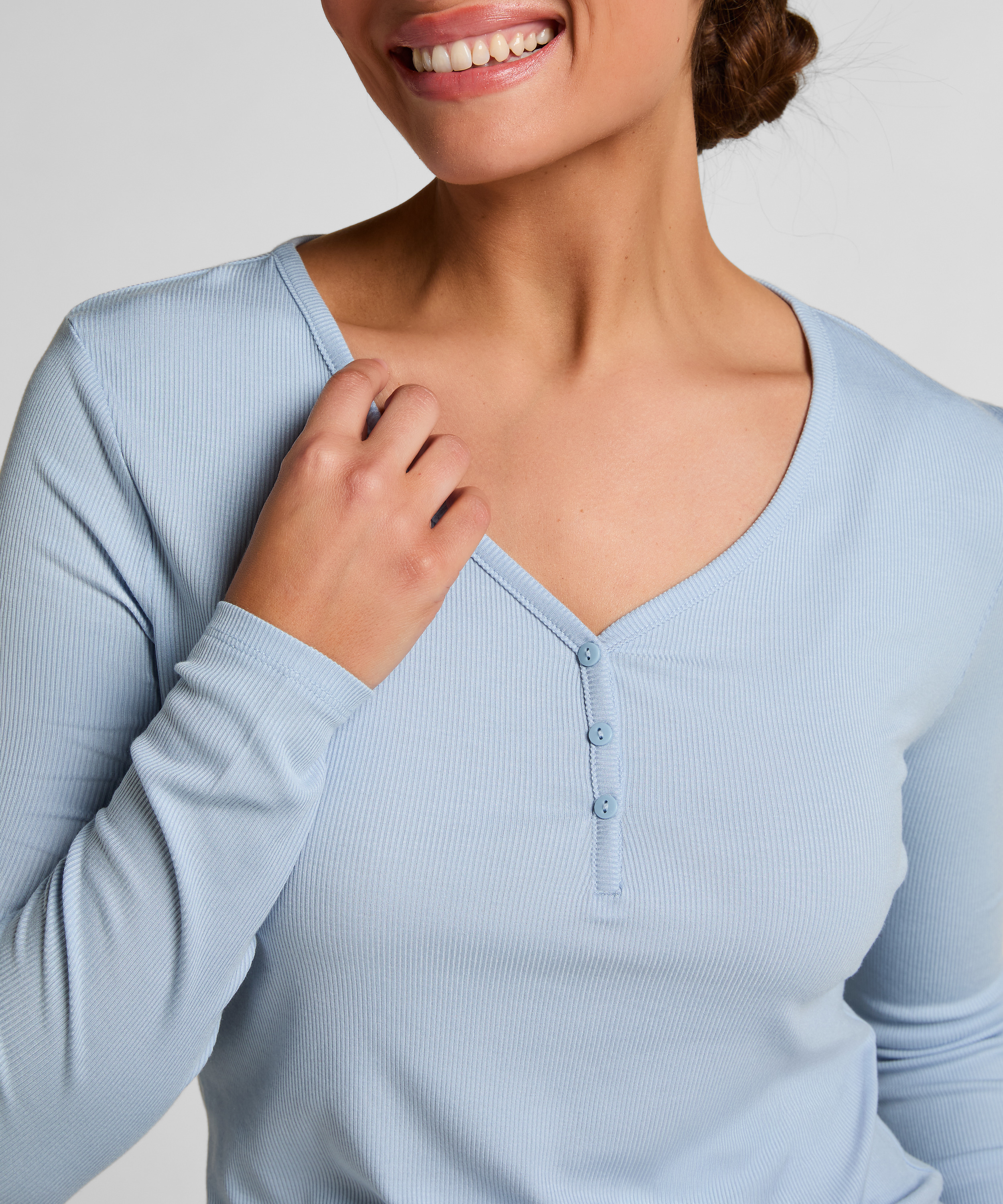 Bluza piżamowa Henley z długim rękawem, Niebieski, main