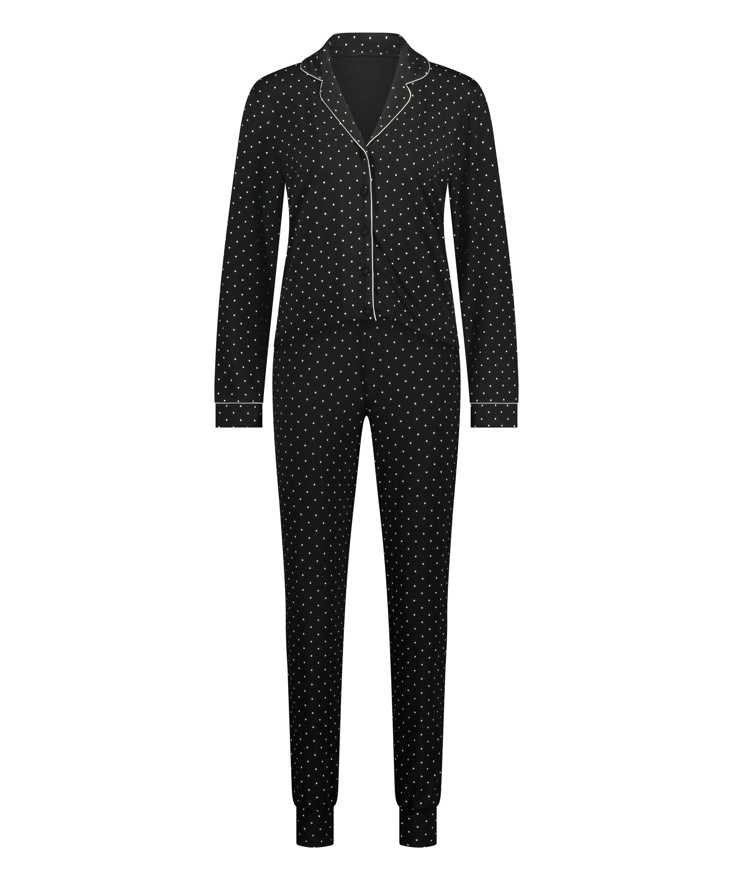 Koronkowa piżama z długim rękawem, Czarny, main