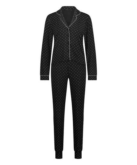 Koronkowa piżama z długim rękawem, Czarny