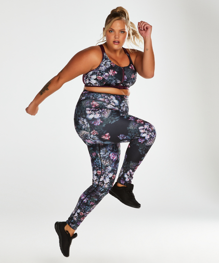 HKMX High Waisted Flower Sports Leggings, Czarny