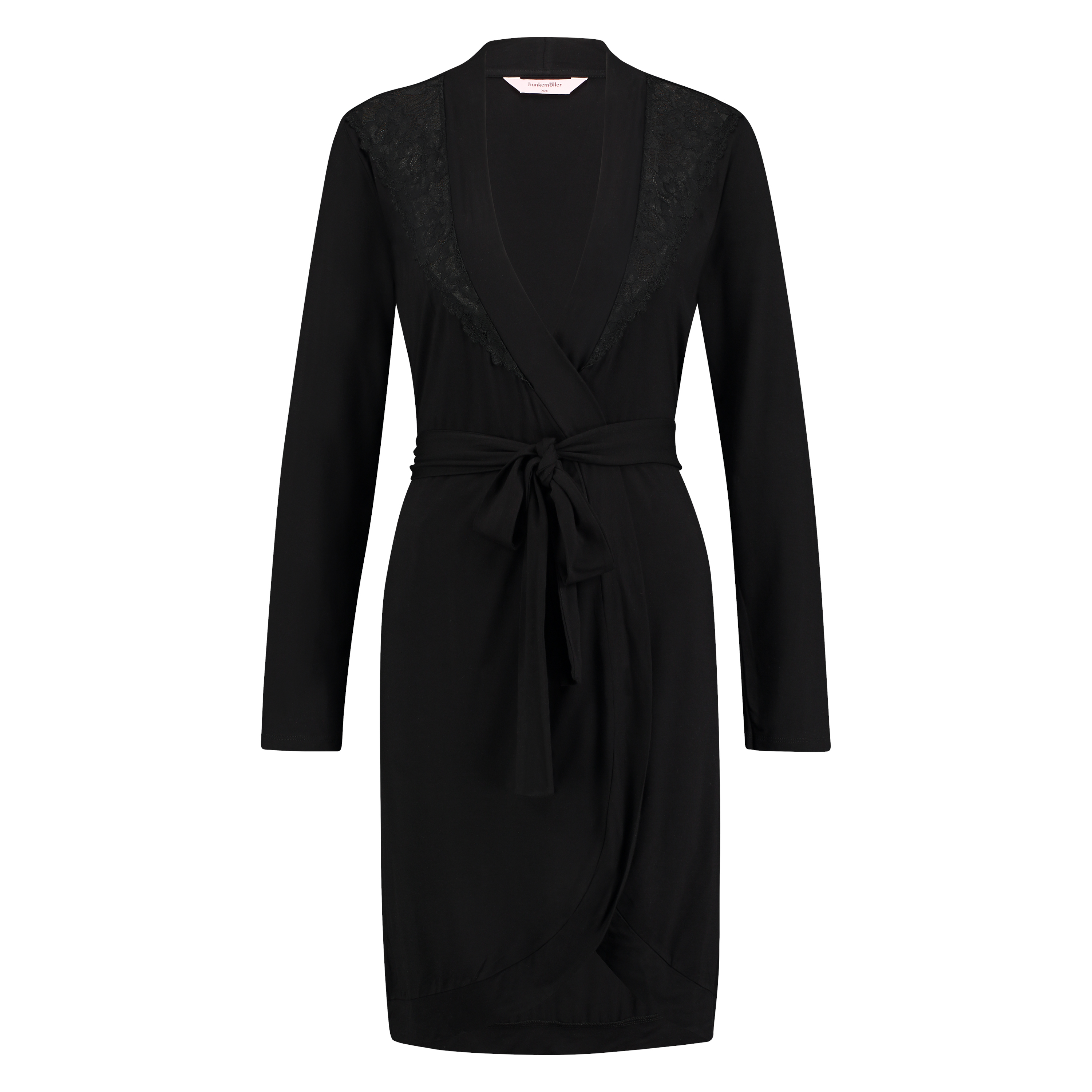 Modal Lace Bathrobe, Czarny, main